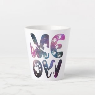 Meow – Cute Cat Silhouettes and Paw Prints Design Latte Mug