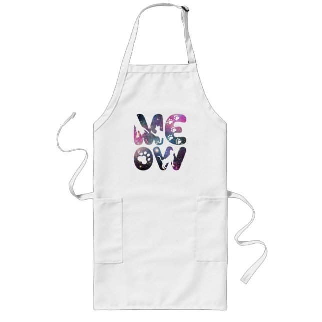 Meow – Cute Cat Silhouettes and Paw Prints Design Long Apron (Front)