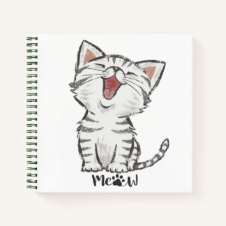 Meow Cute Funny Grey Cat Kitten Smiling Notebook