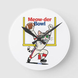 Meow-der Bowl Champion Cat Football Round Clock