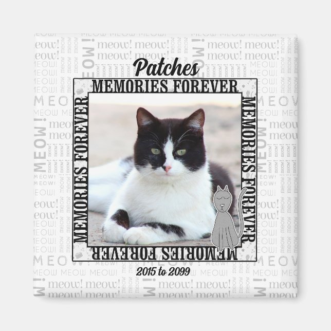 Meow Faded Background Cat's Photo Pet Memorial Magnet (Front)