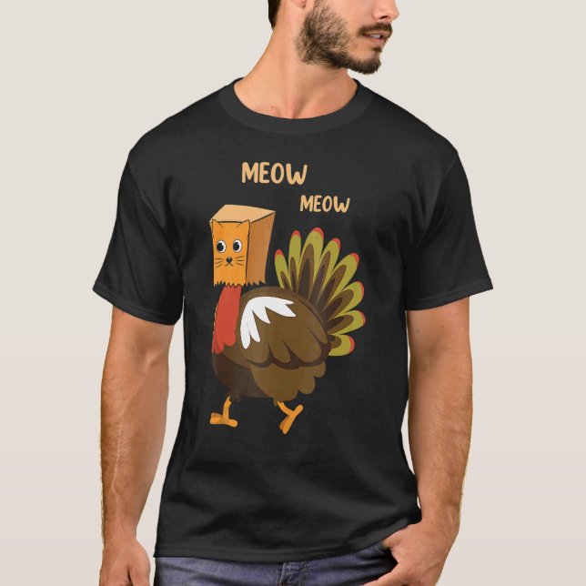 Meow Fake Cat  Family Matching Thanksgiving Turkey T-Shirt (Front)
