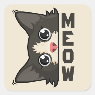 Meow Funny Tuxedo Cat is watching Pun  Square Sticker