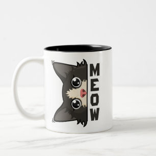 Meow Funny Tuxedo Cat is watching Pun  Two-Tone Coffee Mug