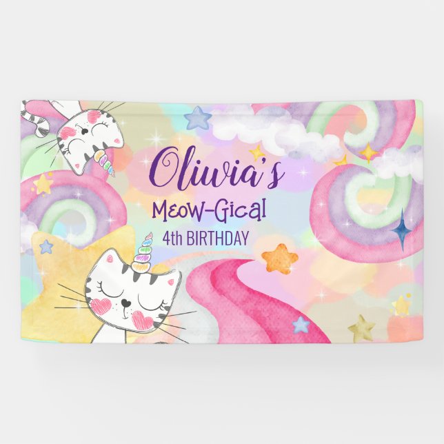 Meow-gical caticorn birthday Banner (Horizontal)