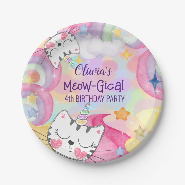 Meow-gical caticorn birthday paper plate (Front)