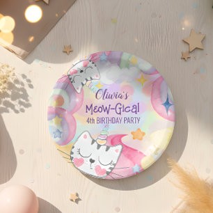 Meow-gical caticorn birthday paper plate