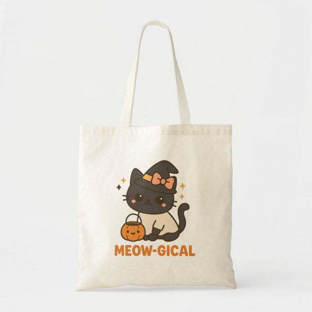 Meow-gical Halloween Tote Bag – Cute Witch Cat (Front)