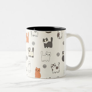 "Meow-gical Mornings" – Cute Kittens Seamless Patt Two-Tone Coffee Mug