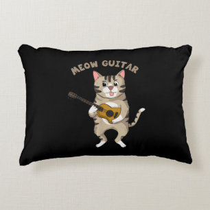 Meow Guitar Cute Cat Playing Guitar Funny Kitties Decorative Cushion