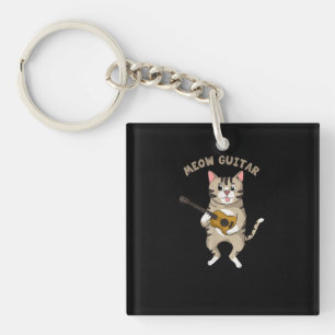 Meow Guitar Cute Cat Playing Guitar Funny Kitties Key Ring