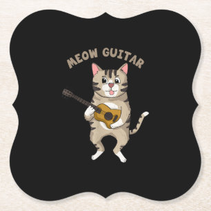 Meow Guitar Cute Cat Playing Guitar Funny Kitties Paper Coaster