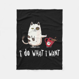 Meow I Do What I Want Vintage Black Cat Red Cup Fu Fleece Blanket