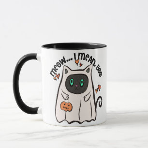 Meow...I Mean, Boo! Black Cat Ghost Halloween Mug
