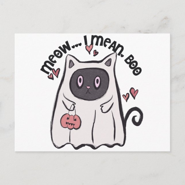 Meow I Mean Boo Black Cat Halloween Holiday Postcard (Front)