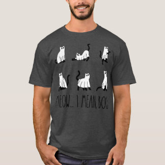 Meow I Mean Boo Ghost Cat Spooky Vibes Funny Hallo T-Shirt