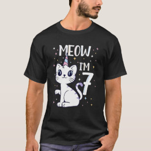Meow I'm 7 Birthday Cat Party Cute 7th Birthday Ki T-Shirt