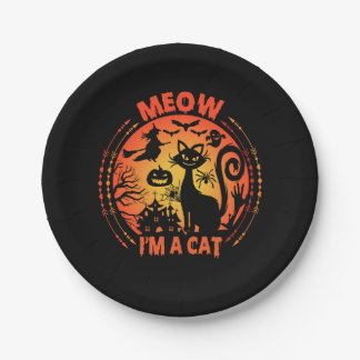 Meow I'm a cat, halloween cat Paper Plate