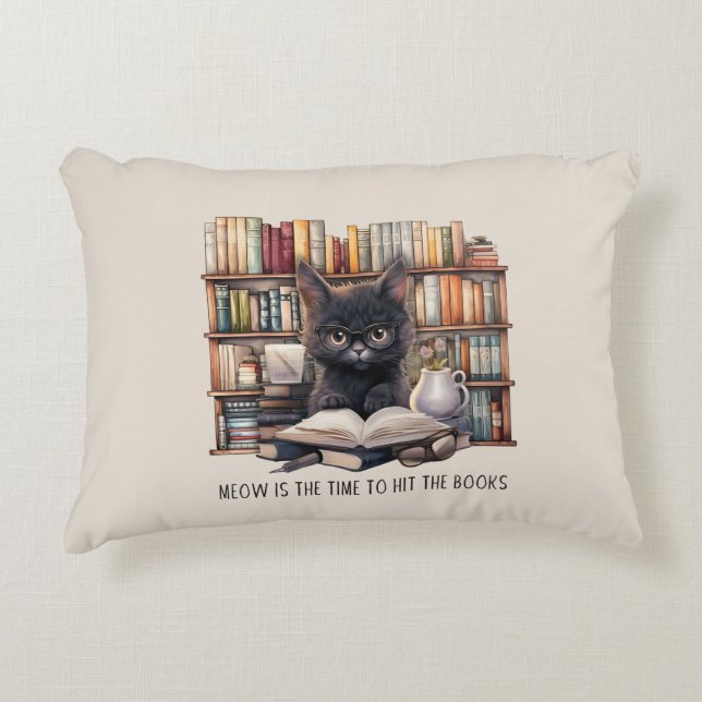 Meow Is The Time To Hit The Books Decorative Cushion (Front)