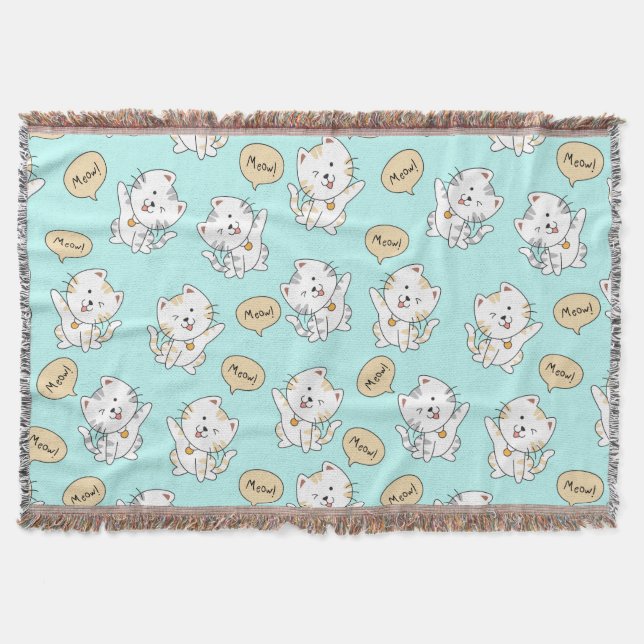 Meow Kittens – Cute Cat Throw Blanket (Front)