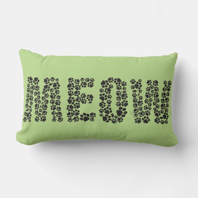 Meow/Love Paw Print Lumbar Pillow (Front)