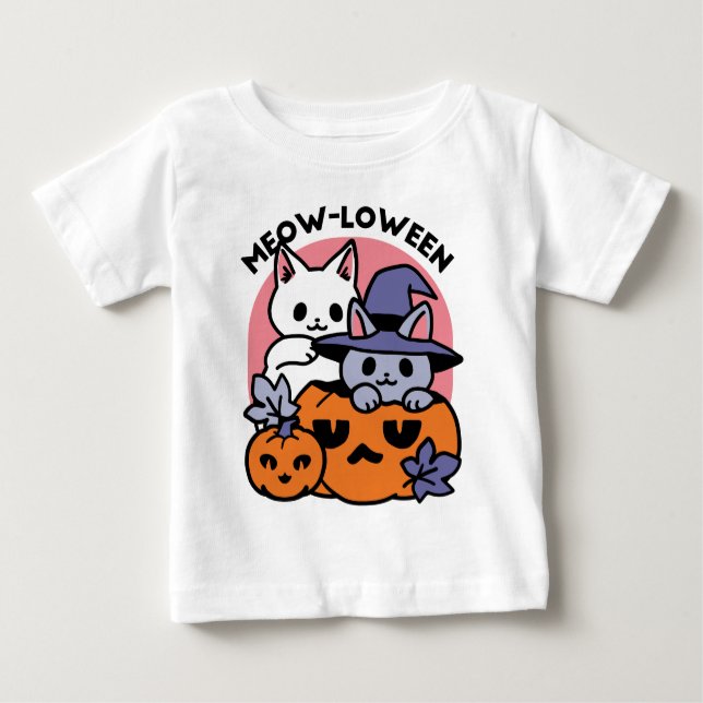 Meow-Loween - Cute Halloween Cat Design Baby T-Shirt (Front)