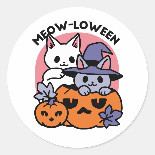 Meow-Loween - Cute Halloween Cat Design Classic Round Sticker (Front)
