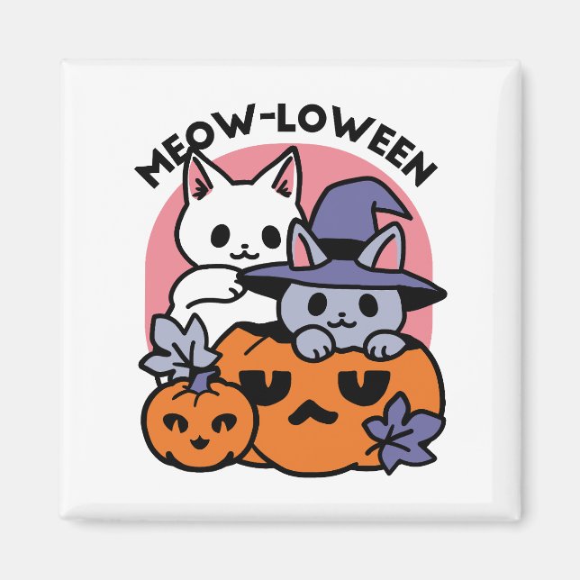 Meow-Loween - Cute Halloween Cat Design Magnet (Front)