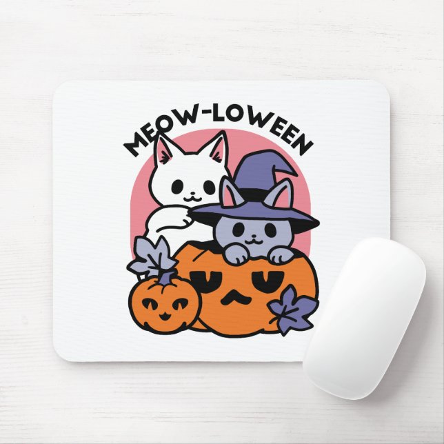 Meow-Loween - Cute Halloween Cat Design Mouse Pad (With Mouse)