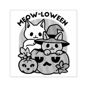 Meow-Loween - Cute Halloween Cat Design Rubber Stamp