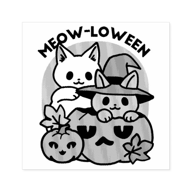 Meow-Loween - Cute Halloween Cat Design Rubber Stamp (Imprint)