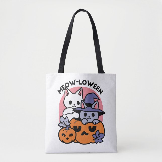 Meow-Loween - Cute Halloween Cat Design Tote Bag (Front)