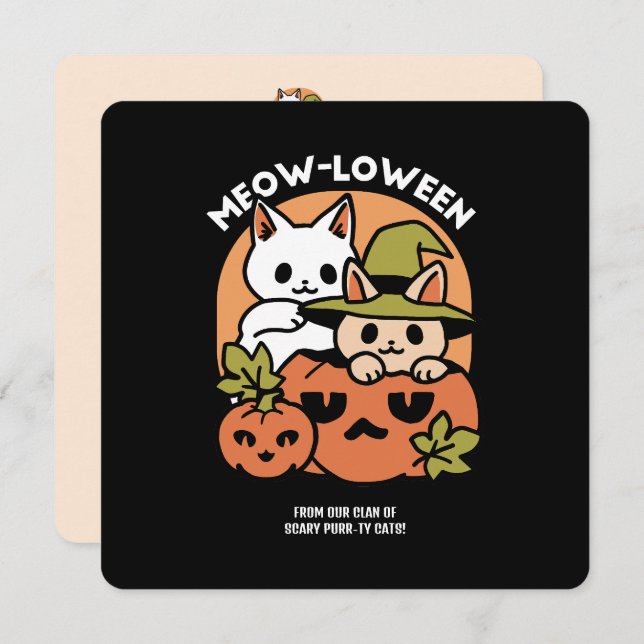 Meow-Loween - Festive Halloween Cat Design Holiday Card (Front/Back)