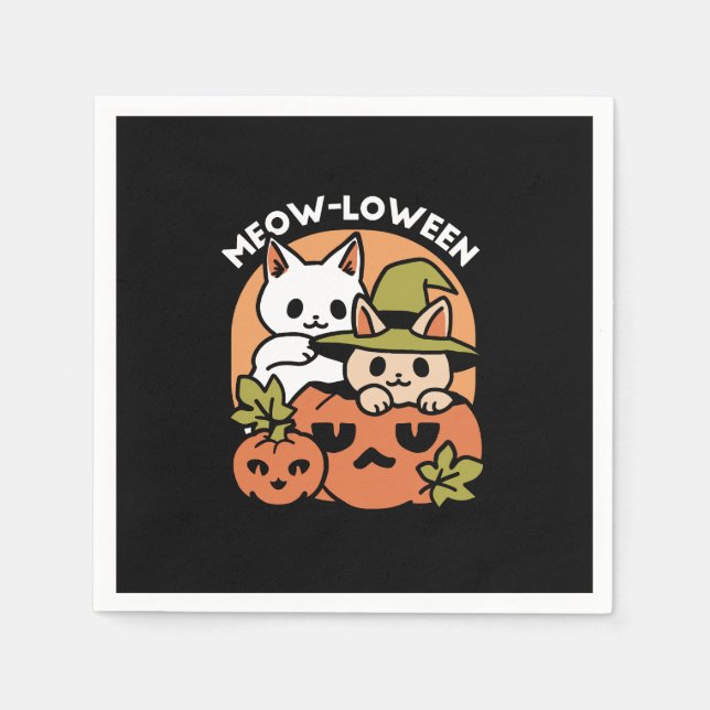 Meow-Loween - Festive Halloween Cat Design Napkin (Front)