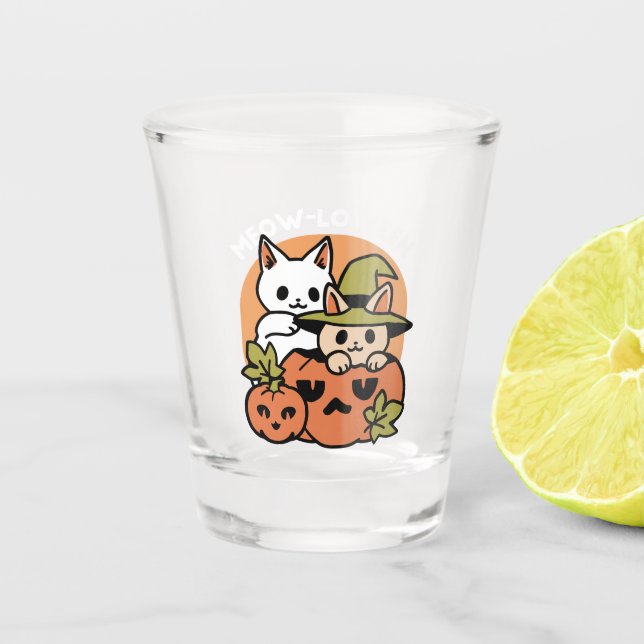 Meow-Loween - Festive Halloween Cat Design Shot Glass (Front)