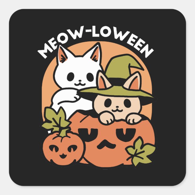Meow-Loween - Festive Halloween Cat Design Square Sticker (Front)