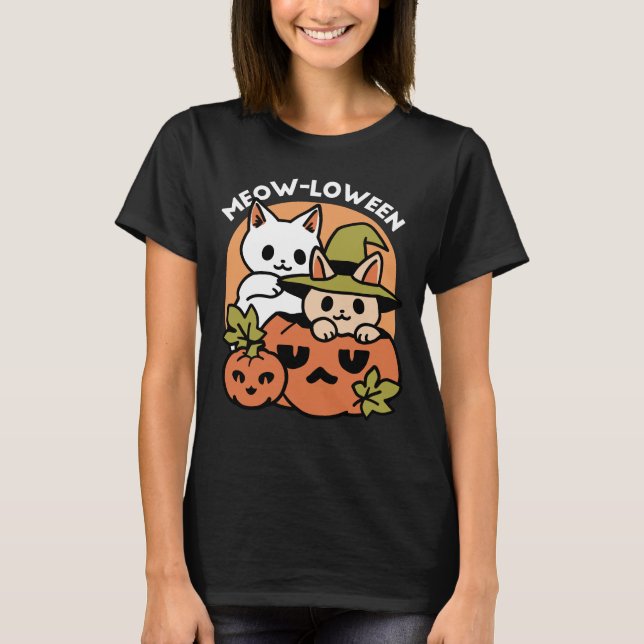 Meow-Loween - Festive Halloween Cat Design T-Shirt (Front)