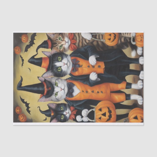 Meow-loween: Trick-or-Treaters Cats Decoupage  Tissue Paper (Front)