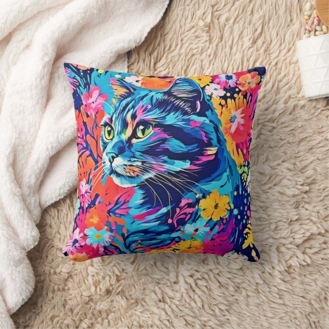 Meow Masterpieces: Optimal Cat Paint Art Cushion (Blanket)