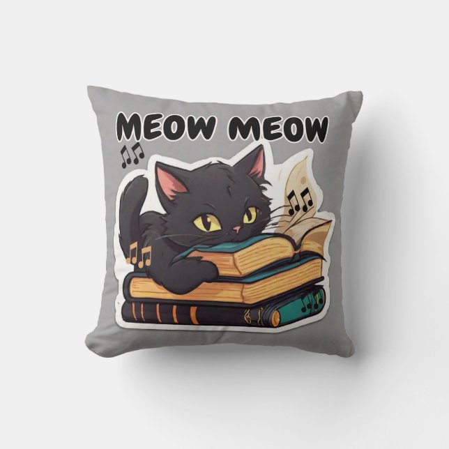 Meow Meow Cat Reading Book Cushion (Front)