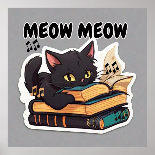 Meow Meow Cat Reading Book Poster (Front)