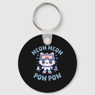 Meow Meow Pow Pow Cute Kawaii Skiing Cat  Key Ring