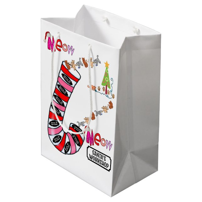 Meow Merry Christmas Gift Bags Elf (Back Angled)