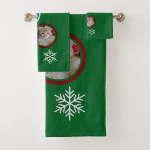 Meow Merry Christmas Photo Customize Bath Towel Set