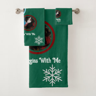 Meow Merry Christmas Photo Customize Bath Towel Set