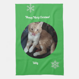 Meow Merry Christmas Photo Customize Tea Towel