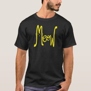 Meow Minimal Yellow Modern Script Cat Dad Typo  T-Shirt