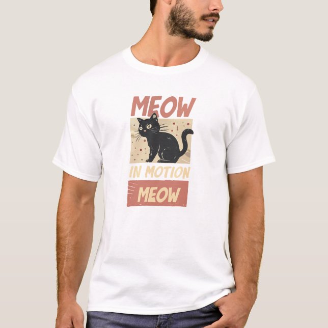 Meow Motion – Unique Artistic Cat T-Shirt Design (Front)
