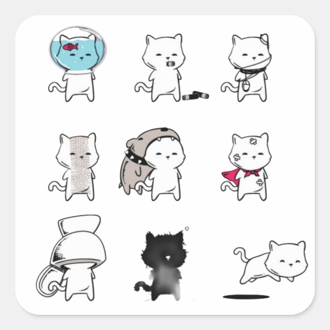 Meow Nine Lives Square Sticker (Front)
