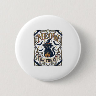 Meow Or Treat Cat Halloween Spooky Cat Vintage Vec 6 Cm Round Badge
